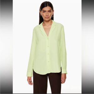 Aritzia Babaton Monacle Silk Green Blouse Button Down, Small